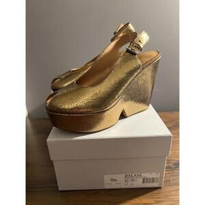NWB CLERGERIE Paris Dylan6 Snake-Embossed GOLD Wedge Sandals US 6 Eur 36 $675